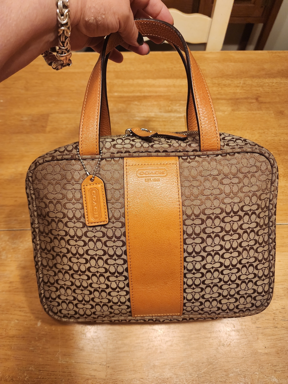 vintage Coach Signature Jacquard Double Handle Cosmetic Case/Travel Bag